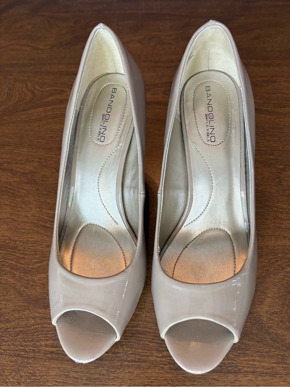 Bandolino Nude Patent Peep-Toe Pumps Size 8